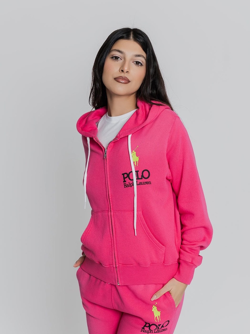 Polo by Ralph Lauren Hot Pink Zip Hoodie with Yellow Polo Logo